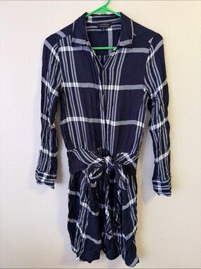 Lucky Brand Black and White Plaid Tie-Waist Shirt Dress